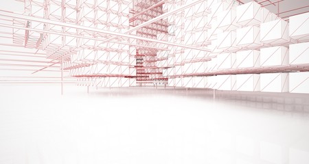 Drawing abstract architectural white interior from an array of cubes with large windows. 3D illustration and rendering.