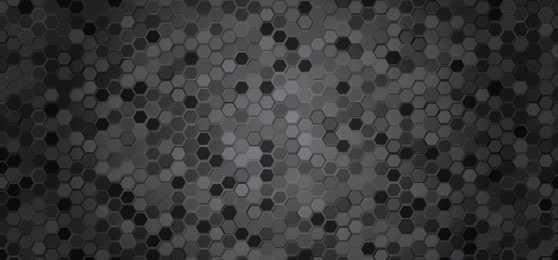 Black and white hexagon elements. Vector mosaic background.
