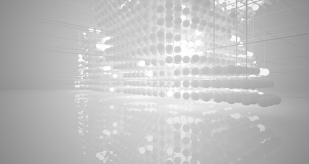 Fototapeta premium Abstract white architectural interior from an array of spheres with neon lighting. 3D illustration and rendering.
