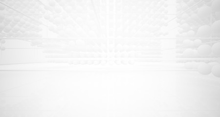 Obraz premium Abstract white architectural interior from an array of spheres with large windows. 3D illustration and rendering.