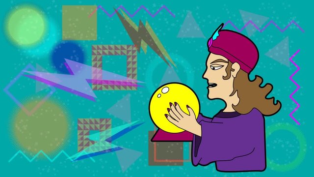 fortune teller cartoon music clips. Minimal animation design. Pop and dance mood
