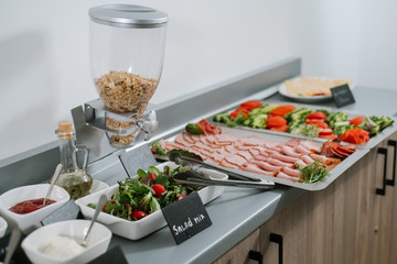 Muesli breakfast on the buffet table