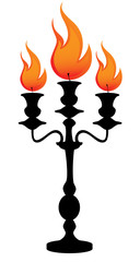 Candlestick shandal with three burning candles. Vector image