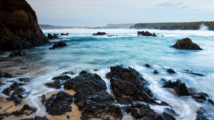 Dramatic Swells on Valdoviño Coast Near Foruxeira lighthouse Galicia