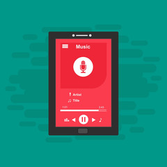 Music player app interface vector color template. Media player navigation screen. Flat UI, GUI. Playing audio