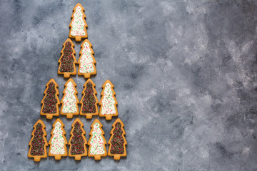 Christmas background with cookies. Christmas tree. Flat lay