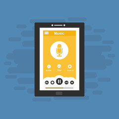Music player app interface vector color template. Media player navigation screen. Flat UI, GUI. Playing audio, radio.
