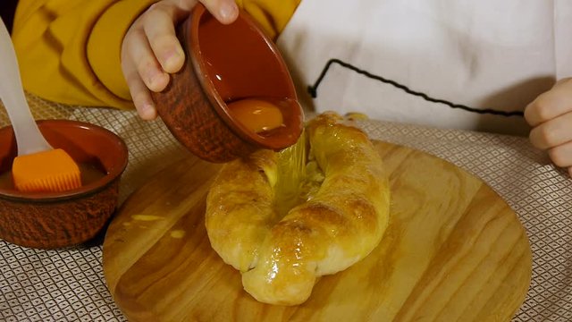 the process of cooking khachapuri in the kitchen