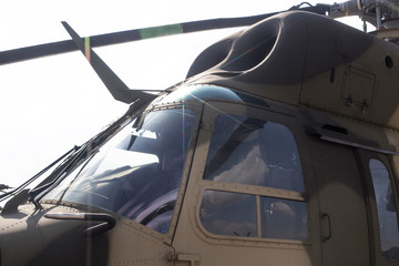 Fototapeta na wymiar Closeup of the military helicopter cabin.