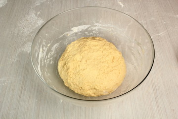 Dough ready before rising. Making Yeast Sweet Roll Bun