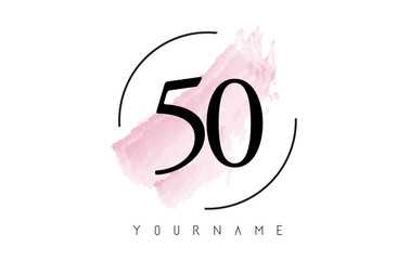 Number 50 Watercolor Stroke Logo Design with Circular Brush Pattern.