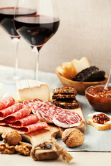 Red wine and charcuterie assortment