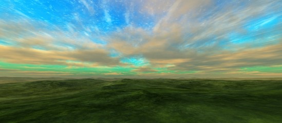 Obraz na płótnie Canvas Green hills under the sky with clouds,
