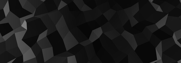 Obraz premium 3d ILLUSTRATION, of black abstract crystal background, triangular texture, wide panoramic for wallpaper, 3d futuristic black background low poly design