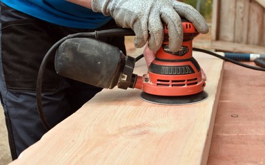 Sanding With Electric orbital sander.