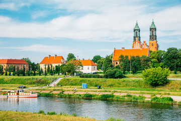 Poznan cathedral and river at Ostrow Tumski in Poland - obrazy, fototapety, plakaty