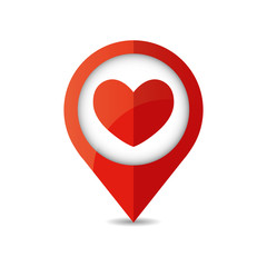 Map pointer with heart icon. Vector illustration