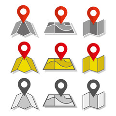 Map pin icons set, vector isolated on white background. Eps 10