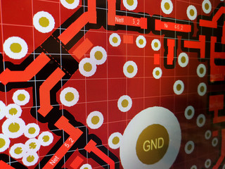 Obraz na płótnie Canvas Abstract view of PCB design from computer screen