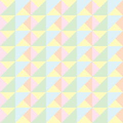Triangle seamless pattern in pastel blue, green, pink, orange and yellow color. For textile, fabric, paper gift wrap, wallpaper, background, backdrop or printed design artwork. Vector illustration.