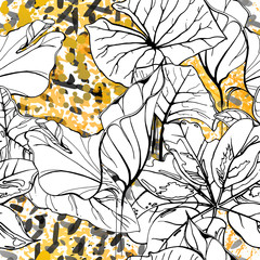 Fototapeta premium Floral Black and White Trends Artistic Watercolor.