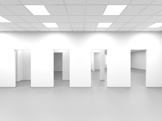 White empty office with blank doors 3 d
