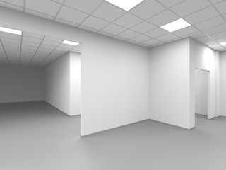 An empty office with white walls, abstract interior