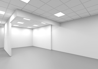 An empty white office interior background, 3 d