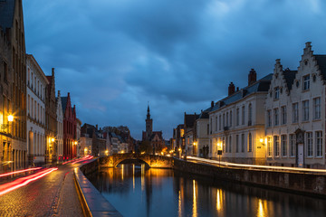 Fototapeta na wymiar Night cityscape of Bruges, Belgium