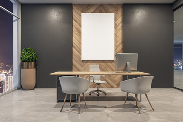 Modern office interior with billboard