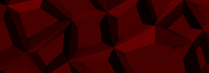 3d ILLUSTRATION, of RED abstract crystal background, triangular texture, wide panoramic for wallpaper, 3d futuristic RED background low poly design