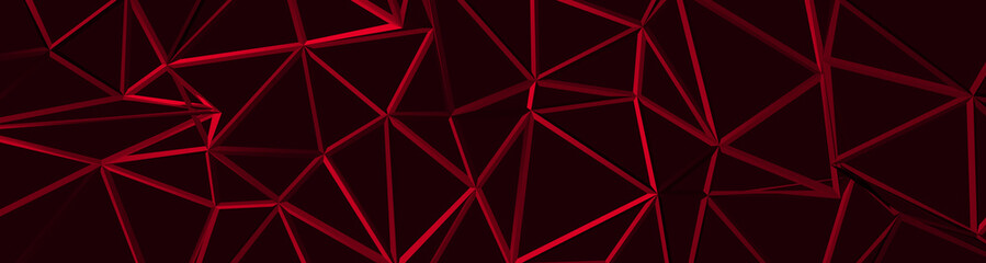 3d ILLUSTRATION, of RED abstract crystal background, triangular texture, wide panoramic for wallpaper, 3d futuristic RED background low poly design