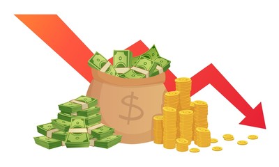 Fototapeta Bad finance graph. Loss of financial savings, inflation schedule and money loss. Bankruptcy, financial investment loss or market debt crisis. Low finance business isolated vector illustration obraz