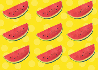 Watermelon pattern vector on yellow