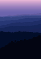 Landscape vector mountain silhouette view on hill sierra layer forest purple sky twilight dark in the moring vertical nature mountain