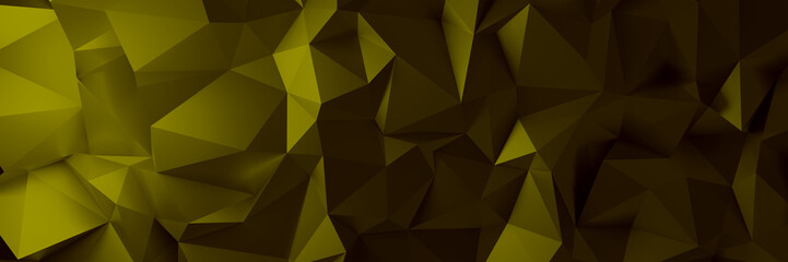 3d ILLUSTRATION, of GOLD abstract crystal background, triangular texture, wide panoramic for wallpaper, 3d futuristic GOLD background low poly design