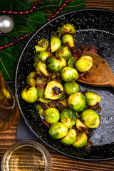 Brussels Sprouts with Ham or Bacon. Christmas Festive Food