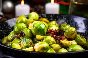 Tafelkleed Roasted Brussels Sprouts. Regional Christmas and Festive Food © marcin jucha