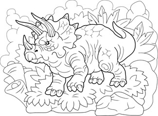 Fototapeta na wymiar cartoon prehistoric dinosaur triceratops, coloring book, funny illustration