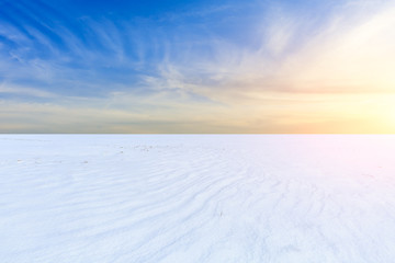 Winter landscape with snow covered field on the background