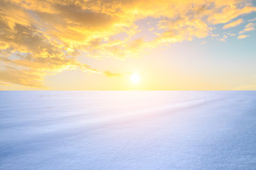 Winter landscape with snow covered field on the background