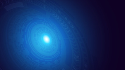 Abstract dark blue digital hud futuristic circle circuits patterns with flare rays background. Hi-tech illustration. HUD user interface. Perspective. Science and space technology. Vector.