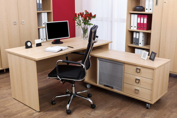 workplace with computer in modern office