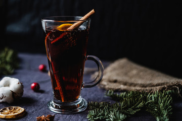 glass with mulled wine on the table
