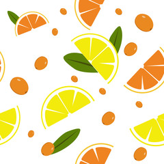 Vector seamless pattern with lemon and orange slices in the style of flat.