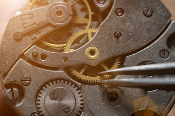 Watchmaker's workshop, mechanical watch repair, close up
