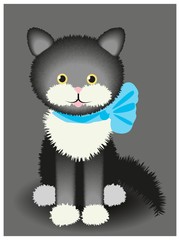 children's poster, sticker. black cat with bow