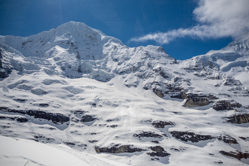 Snow mountain with clear blue sky for background with copy space, Jungfrau, Switzerland