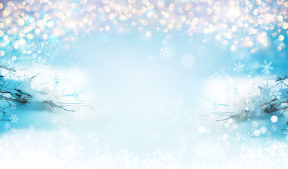 Fototapeta na wymiar Abstract winter holidays background with snowy branches