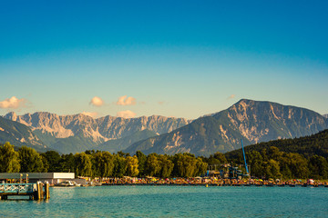 Klagenfurt, Austria 08.08.2016: Great lake Klagenfurt am Worthersee. The large lake of Klagenfurt...